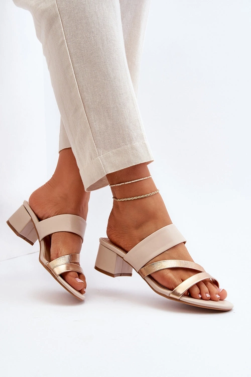 Klapki Damskie Na Niskim Obcasie Beżowe Rosila