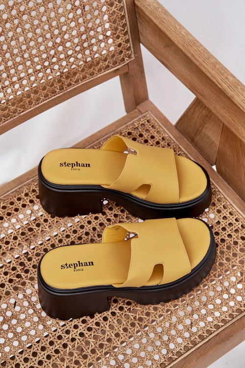 Klapki Damskie Na Platformie I Masywnym Obcasie Żółte Rizana