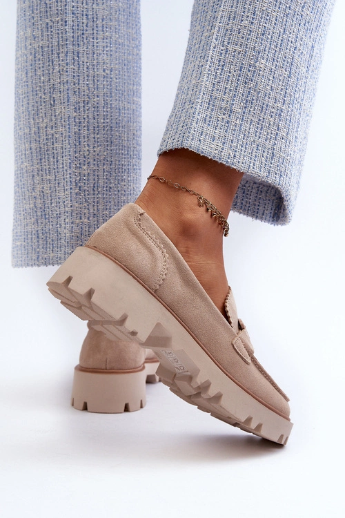 Zamszowe Mokasyny Damskie Z Ozdobą D&A TW117 Beżowe