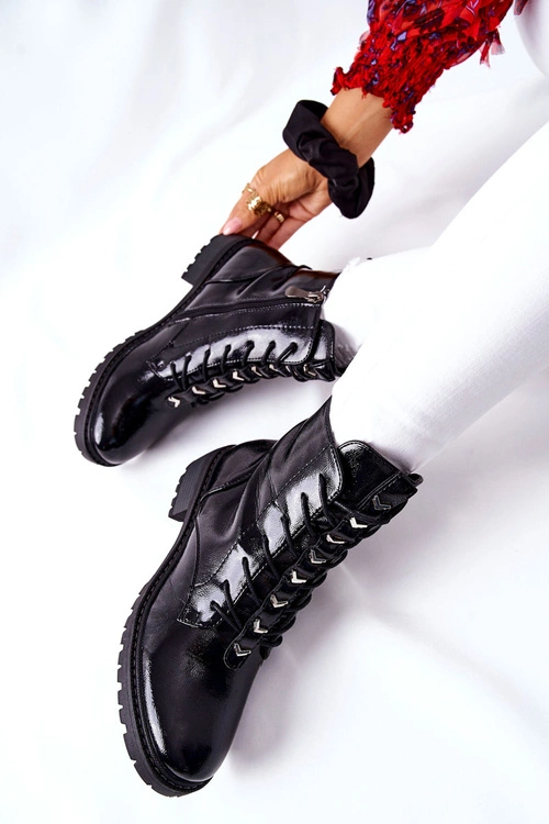 Botki Damskie Lakierowane Czarne Myroe