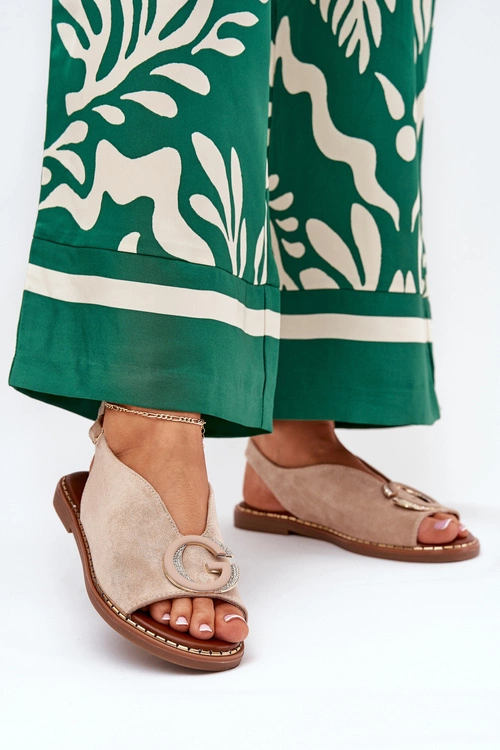 Płaskie Sandały Z Ozdobą Beżowe Haliones