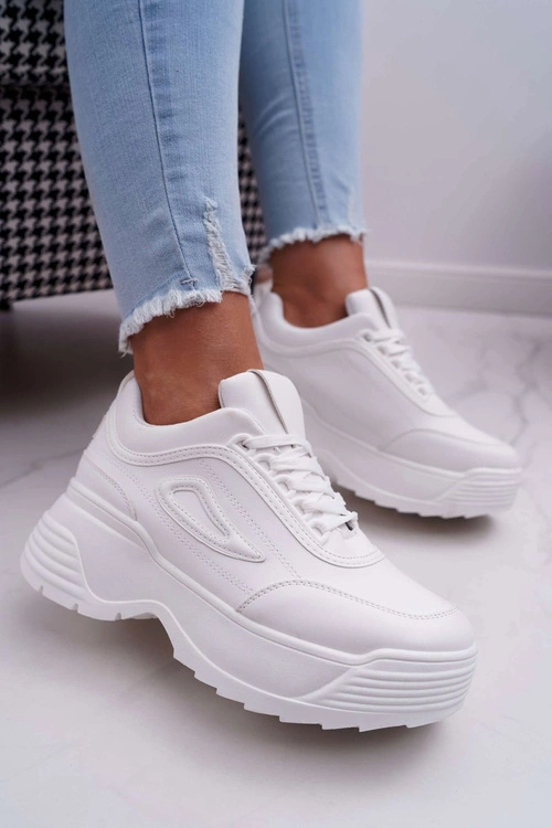 Sportowe Damskie Buty Wysoka Podeszwa Białe Louder
