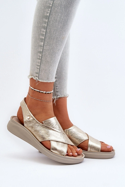 Zazoo 40392 Skórzane Sandały Damskie Złote