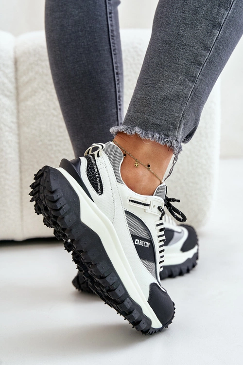 Skórzane Sneakersy Damskie Na Platformie Big Star OO274A220 HI-POLY SYSTEM Biało-Czarne