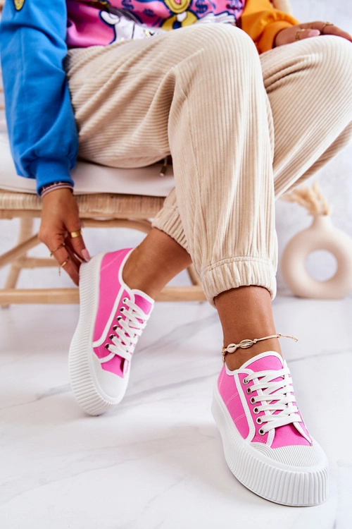 Niskie Trampki Na Platformie Różowe Mischa