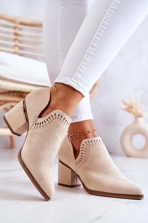 Zamszowe Botki Kowbojki Ażurowe Beżowe Valerie