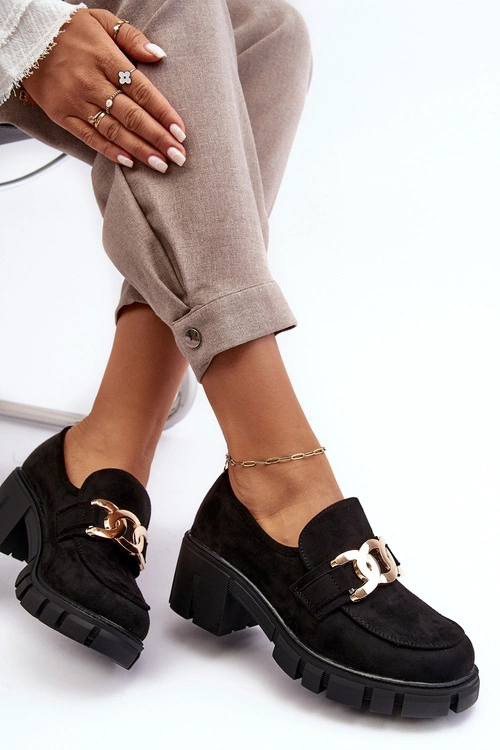 Zamszowe Półbuty Damskie Z Ozdobą Czarne Rullenes