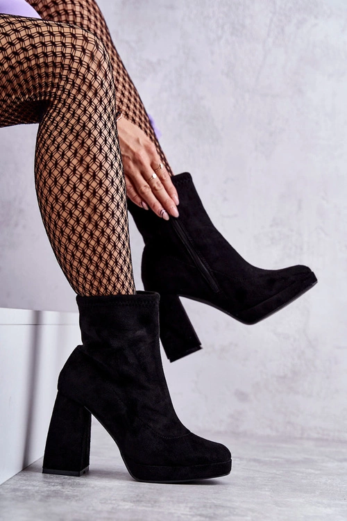 Damskie Zamszowe Botki Na Obcasie Czarne Ramira