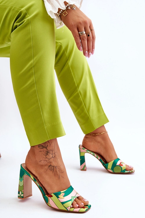 Damskie Klapki We Wzory Na Obcasie Zielone Adelise