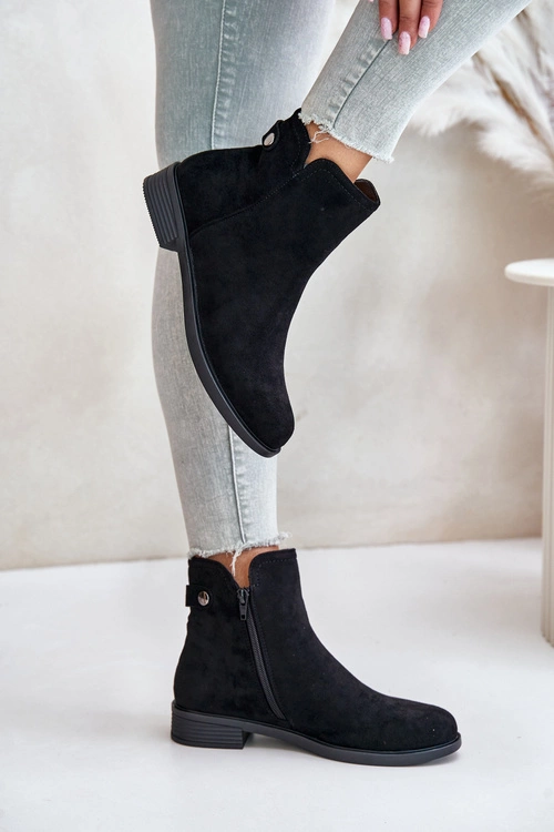 Ocieplane Niskie Botki Sztyblety Na Zamek Eko Zamszowe Czarne Telluara