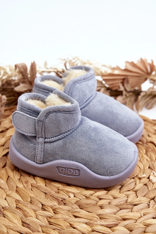 Śniegowce Dziecięce Ocieplane Futerkiem Niebieskie Benigna