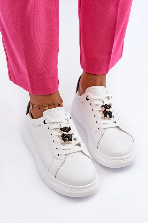 Skórzane Sneakersy Damskie Z Misiem Białe Mirven