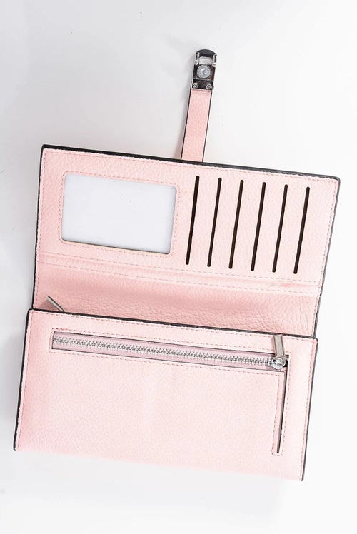 Elegancki Damski Pudrowy Portfel Na Magnes Róż