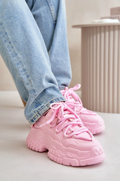Sneakersy Damskie Na Masywnej Podeszwie Różowe Nevela