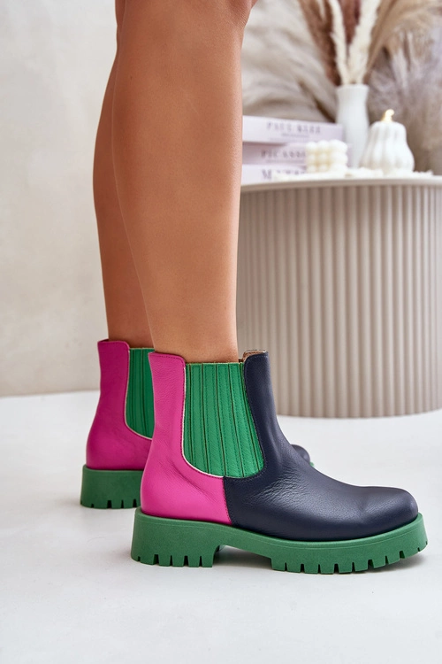 Wsuwane Botki Damskie Na Płaskim Obcasie Skórzane Lewski 3611 Multikolor