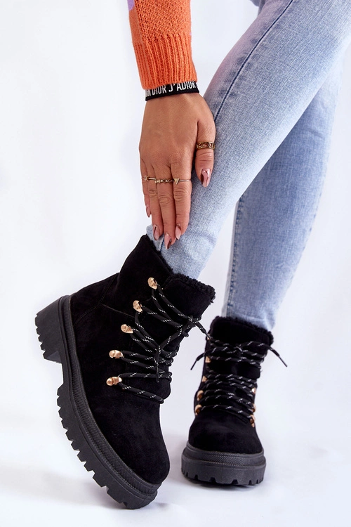 Damskie Zamszowe Botki Trapery Czarne Bellita