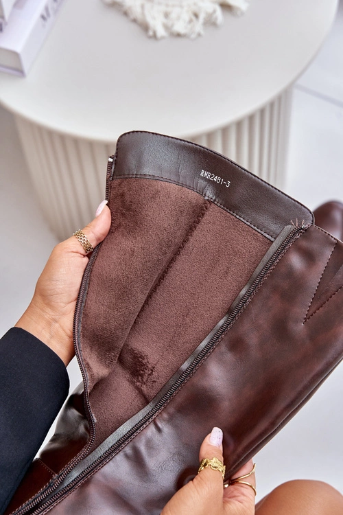 Kozaki Na Obcasie Z Eko Skóry Przed Kolano Brązowe Izanae