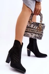 Ażurowe Zamszowe Botki Na Słupku Czarne Logan