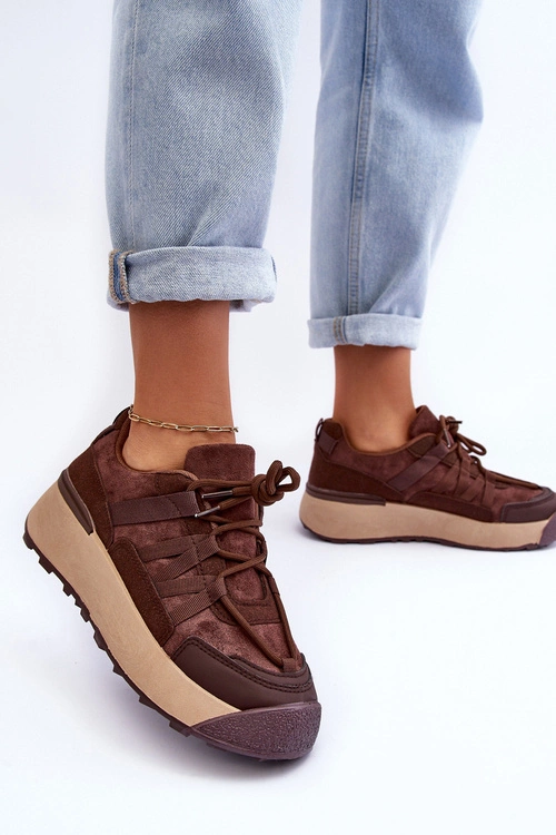 Damskie Zamszowe Buty Sportowe Na Platformie Brązowe Rohan