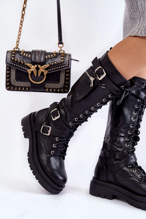 Damskie Kozaki Glany Z Nerką Na Suwak Czarne Joelle