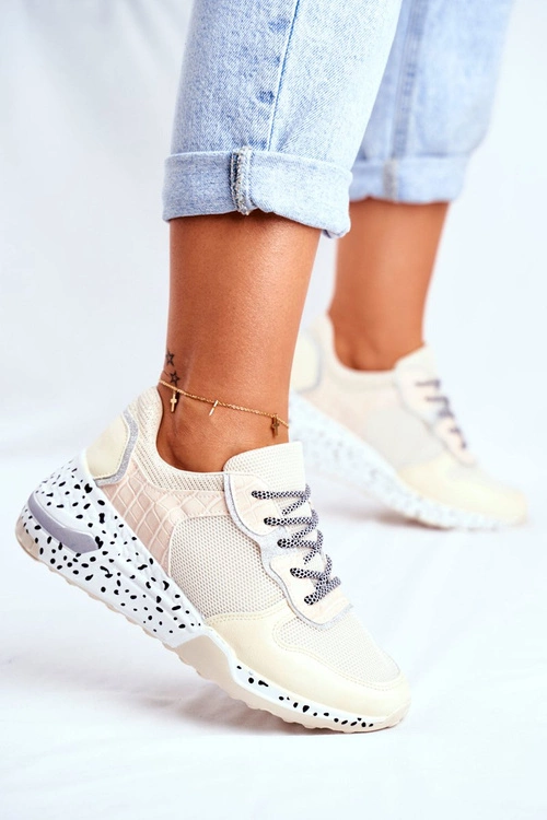 Sportowe Damskie Buty Ukryty Koturn Beżowe Pinky