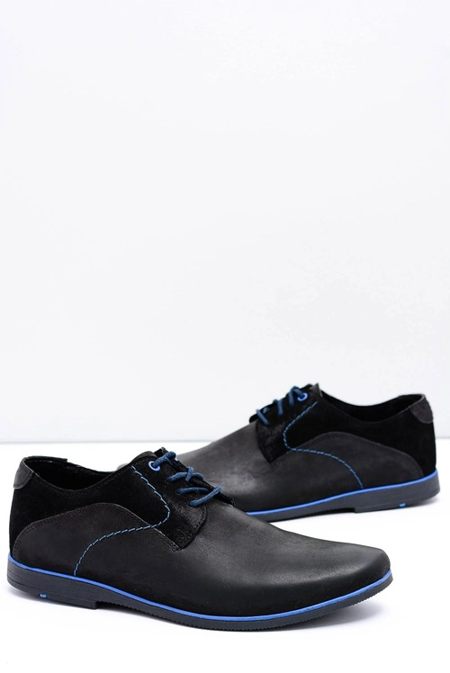 Czarne Skórzane Półbuty Męskie Penegro