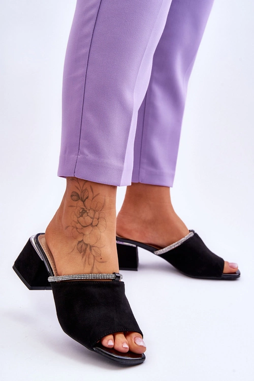 Zamszowe Klapki Na Obcasie S.Barski KV-612-2 Czarne