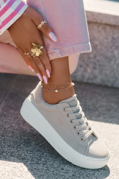 Materiałowe Trampki Damskie Na Platformie Big Star RR274465 Beżowe