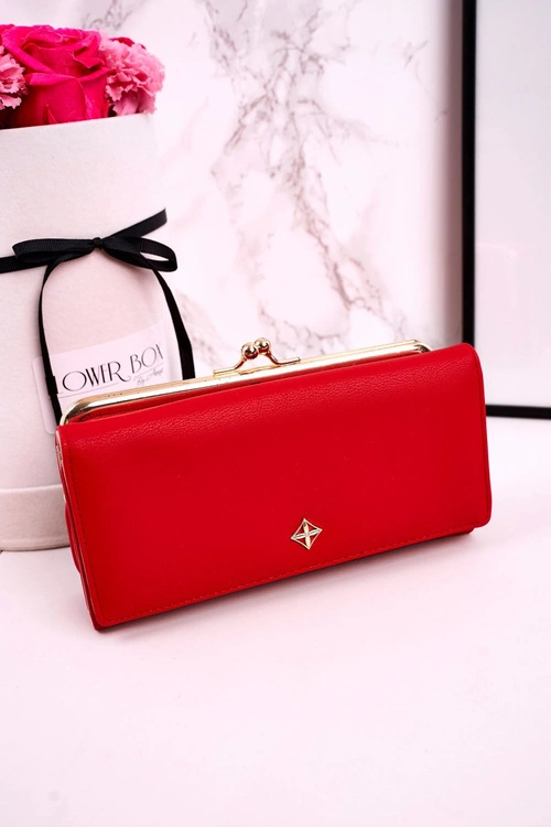 Duży Portfel Damski Zapinany Na Bigiel MILANO Czerwony