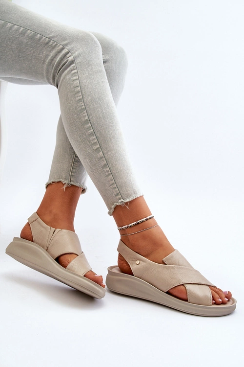 Zazoo 40392 Skórzane Sandały Damskie Beżowe