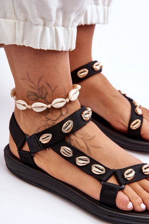 Damskie Sportowe Sandały Ozdobne Złote Muszle Czarne Conner