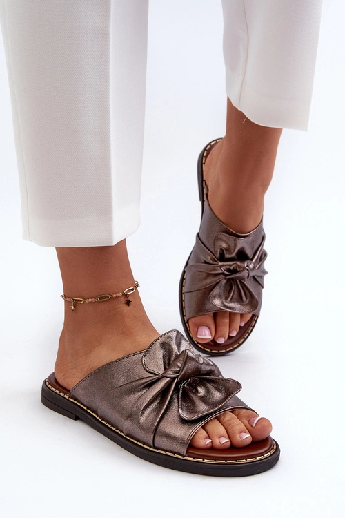 Klapki Damskie Na Płaskim Obcasie Miedziane Nelvira