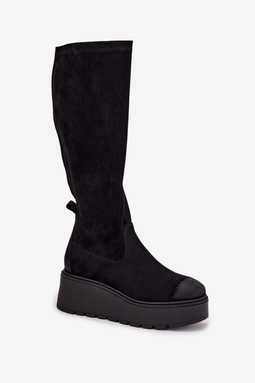 Kozaki Damskie Przed Kolano Na Platformie I Koturnie Vinceza 58342 Czarne