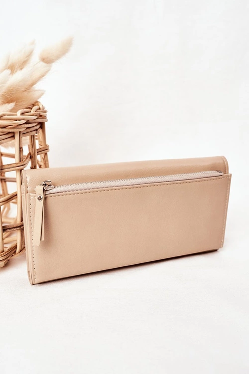 Duży Portfel Damski Na Magnes Beżowy