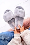 Damskie Klapki Papcie Futrzane Szare Cold Days