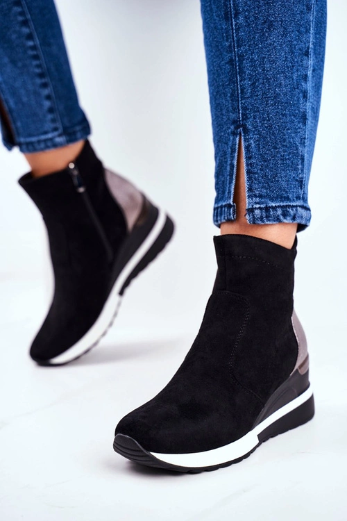 Sportowe Damskie Buty Wysokie Sneakersy Czarne 21-10573