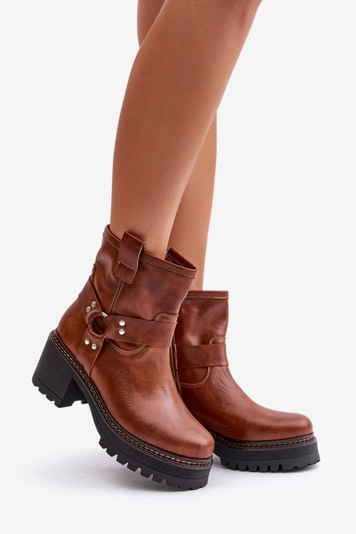 Damskie Skórzane Botki Na Zamek Lewski 3435 Brązowe