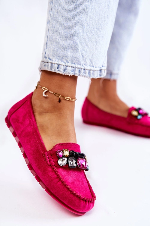 Damskie Zamszowe Mokasyny Z Ozdobami Fuksja Janetta