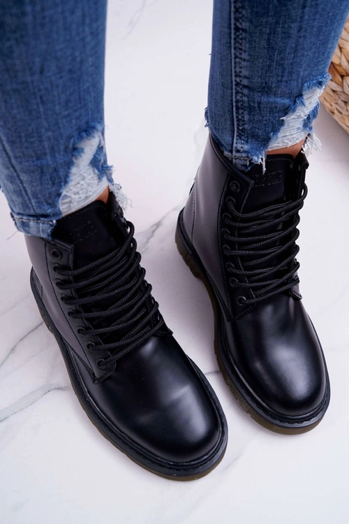 Damskie Botki Trapery Glany Big Star Skórzane Czarne EE274001