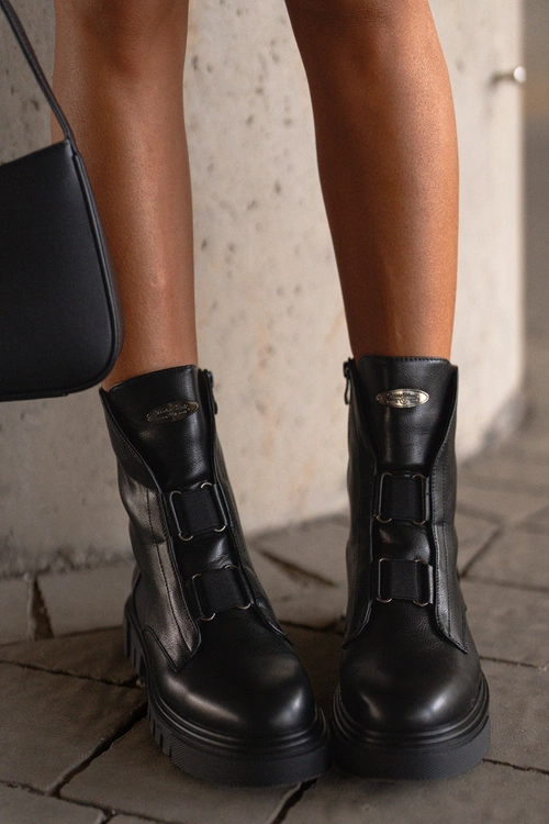 Ocieplane Botki Workery Damskie Na Zamek Eko Skórzane Czarne Mailyra