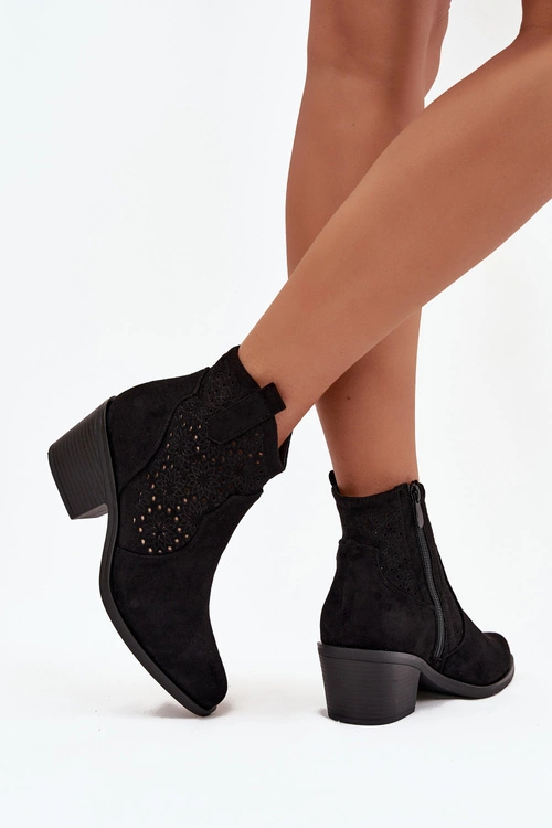 Botki Damskie Ażurowe Na Obcasie S.Barski HY52-529 Czarne