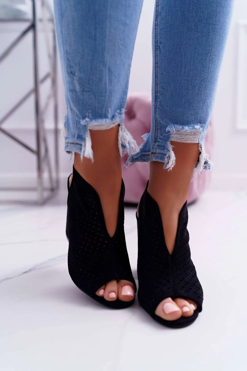 Damskie Sandały Na Słupku Peep Toe Czarne Nevienna