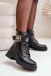 Botki Damskie Ocieplane Ze Złotą Ozdobą Czarne Nealithra