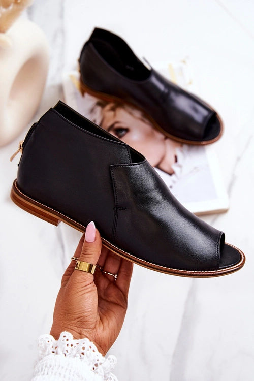 Botki Skórzane Na Obcasie Laura Messi Czarne 2324