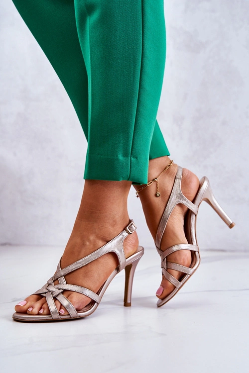 Skórzane Sandały Szpilki Laura Messi 2002 Beżowo-Złote