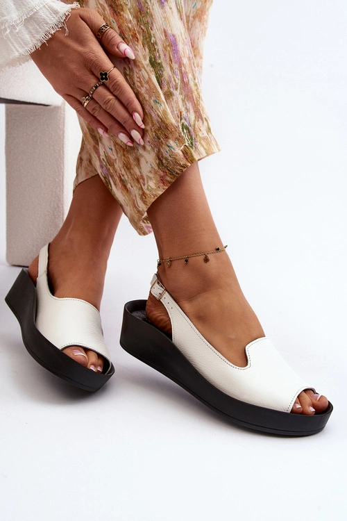 Zazoo 2893 Sandały Damskie Skórzane na Grubej Podeszwie Białe