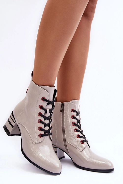 Lakierowane Botki Na Obcasie S.Barski MR870-49 Jasnoszare