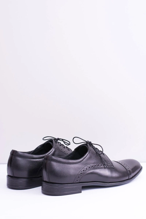 Wizytowe Męskie Skórzane Półbuty Gerard Czarne