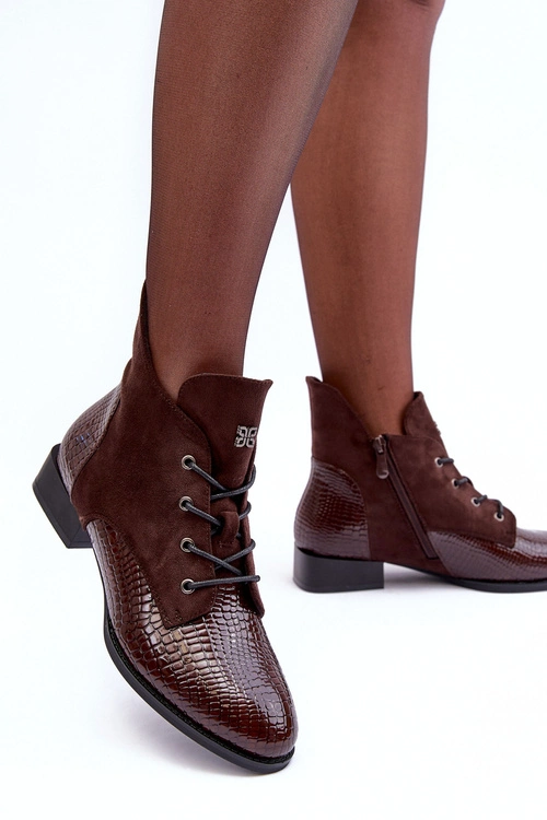 Skórzane Półbuty Na Płaskim Obcasie Zwierzęcy Wzór Brązowe Tianeta