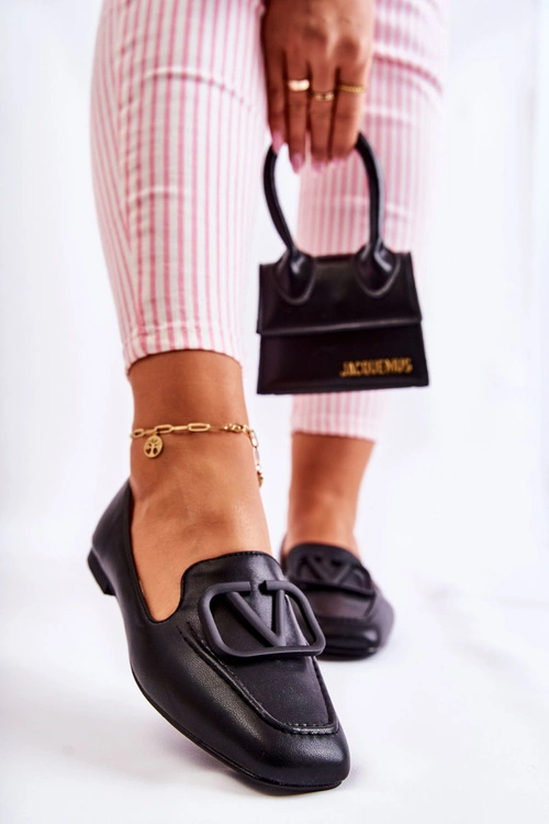 Skórzane Mokasyny Półbuty Z Ozdobą Czarne Hermosa